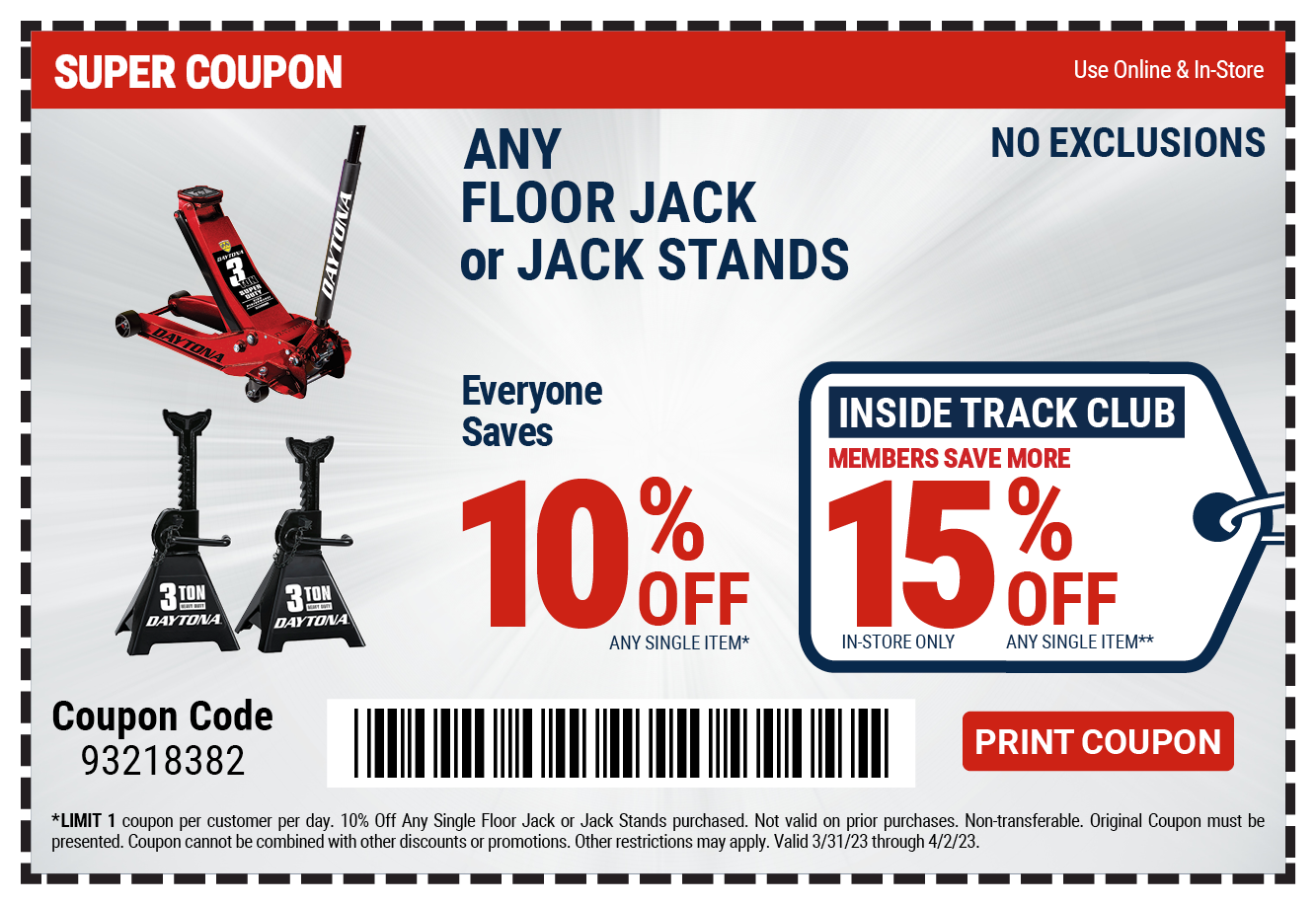 10% off Any Floor Jack or Jack Stands Storage 