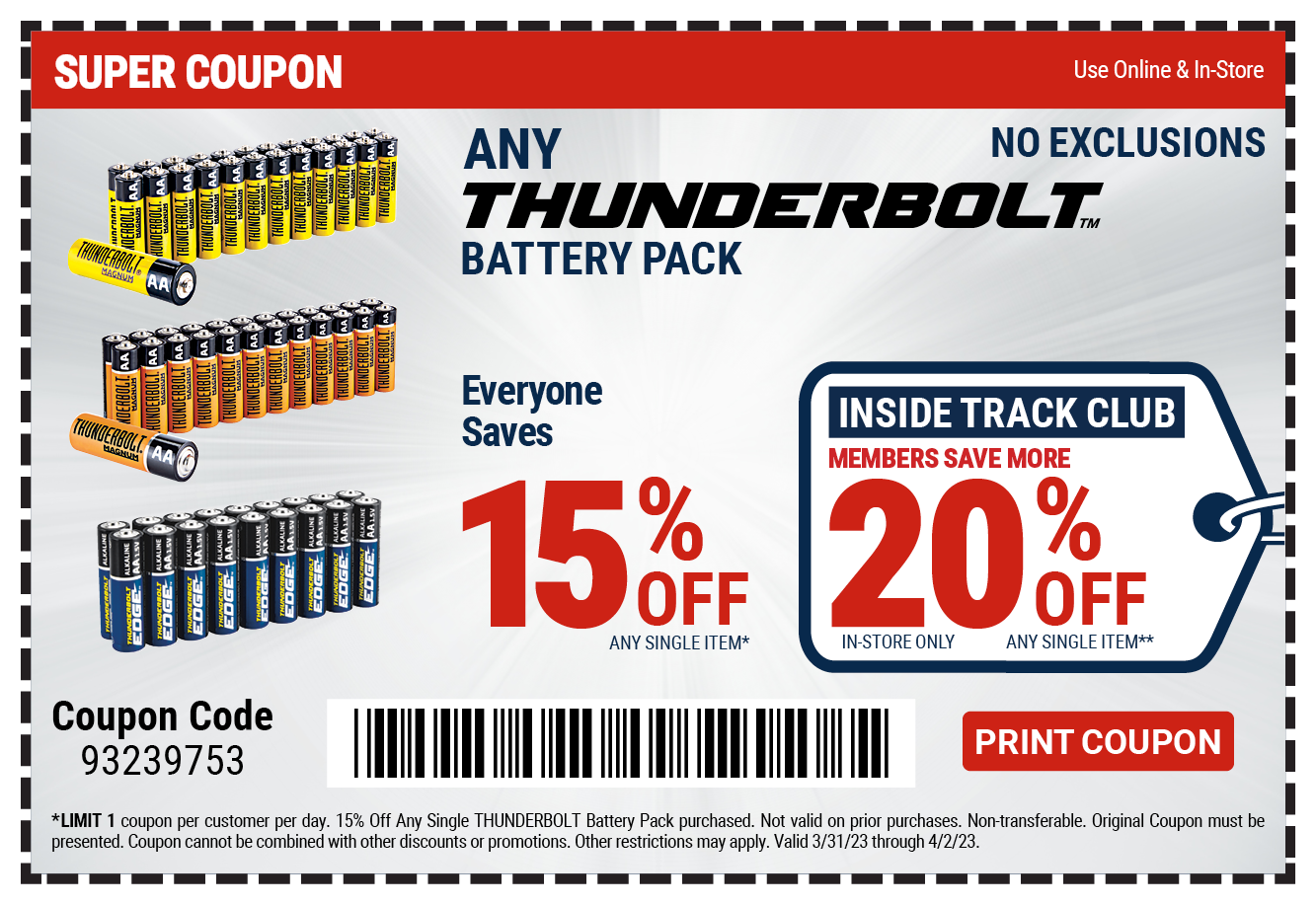 15% off Any Single Thunderbolt Battery 