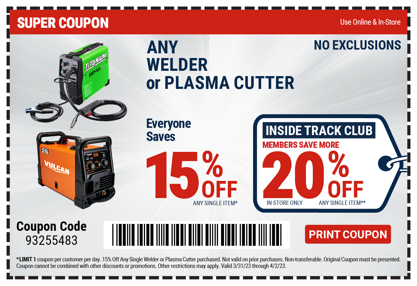 15% off Any Welder or Plasma Cutter 
