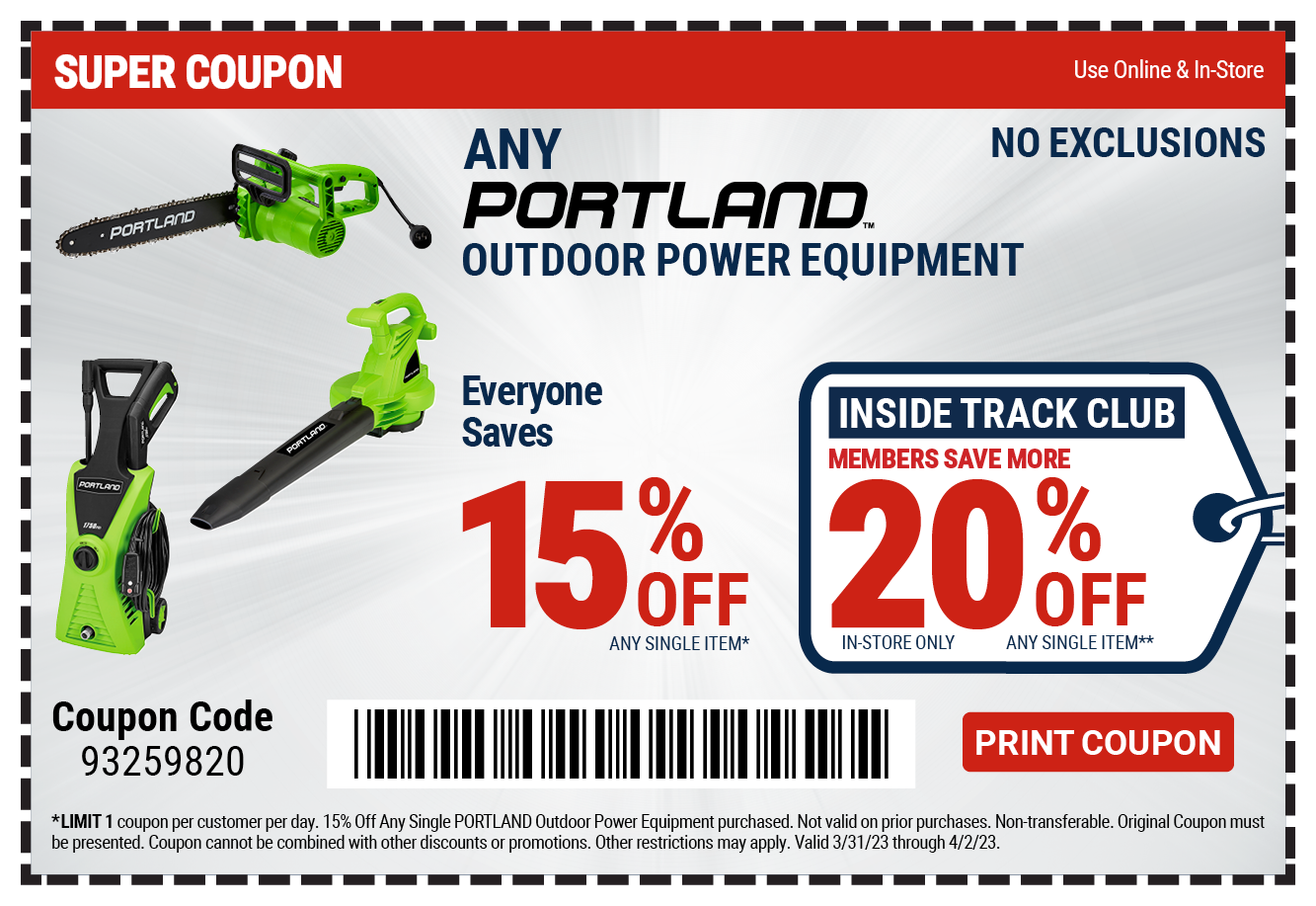 15% off any Portland Outdoor Power Equip