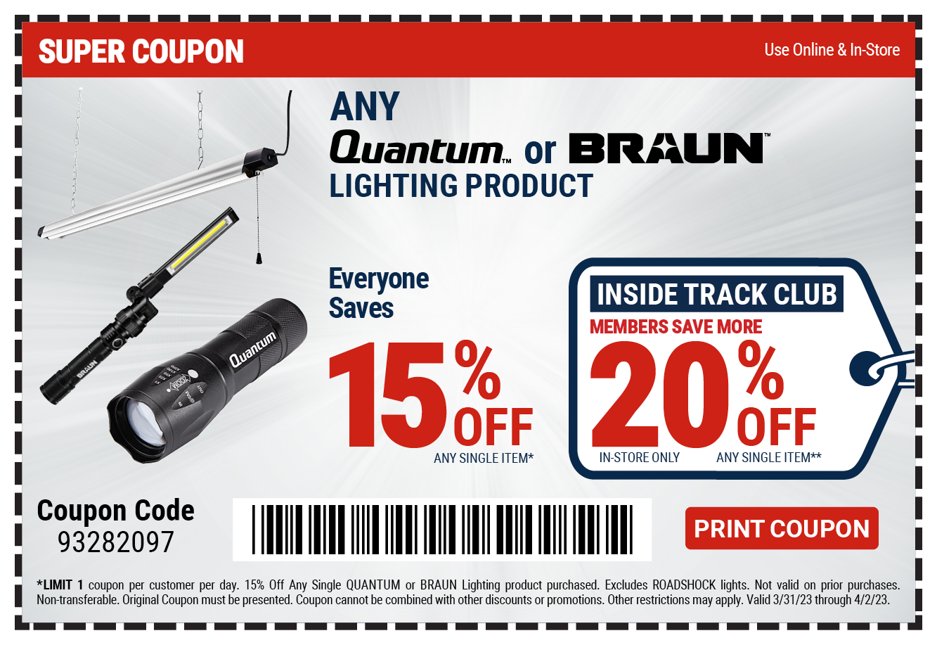 15% of Any Single Quantum or Braun Lighting