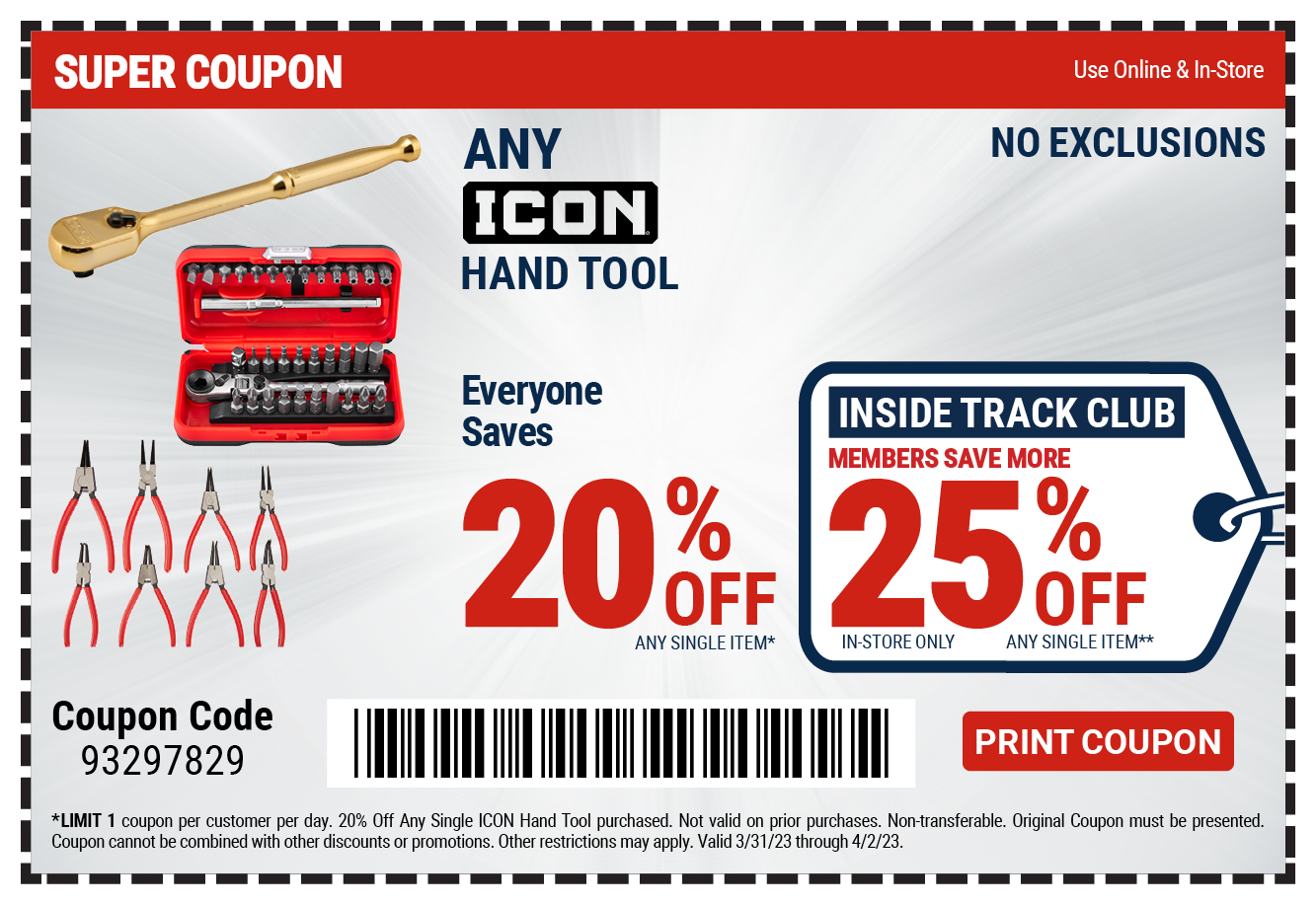 20% off any ICON Hand Tool 