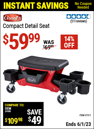 Buy the GRANT'S Compact Detail Seat (Item 57317) for $59.99, valid through 6/1/2023.
