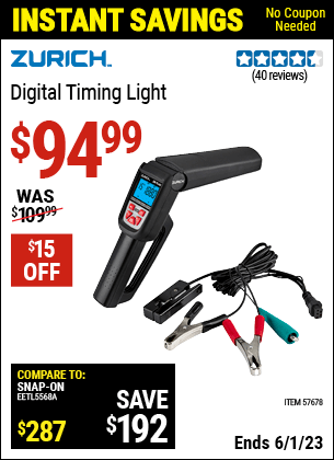 Buy the ZURICH Digital Timing Light (Item 57678) for $94.99, valid through 6/1/2023.