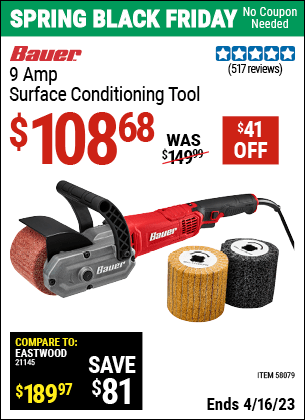 Buy the BAUER 9 Amp Surface Conditioning Tool (Item 58079) for $108.68, valid through 4/16/2023.