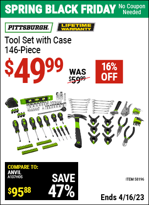 Buy the PITTSBURGH Tool Set With Case (Item 58196) for $49.99, valid through 4/16/2023.