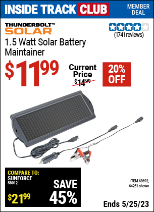 THUNDERBOLT  Watt Solar Battery Charger for $ – Harbor Freight  Coupons