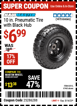 HAUL-MASTER 10 in. Pneumatic Tire with Black Hub for $6.99 – Harbor ...