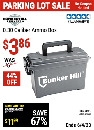 Buy the BUNKER HILL SECURITY Ammo Dry Box (Item 63135/61451) for $3.86, valid through 6/4/2023.