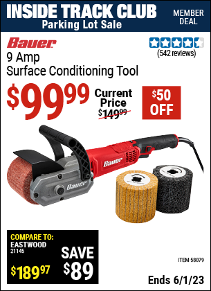 Inside Track Club members can buy the BAUER 9 Amp Surface Conditioning Tool (Item 58079) for $99.99, valid through 6/1/2023.