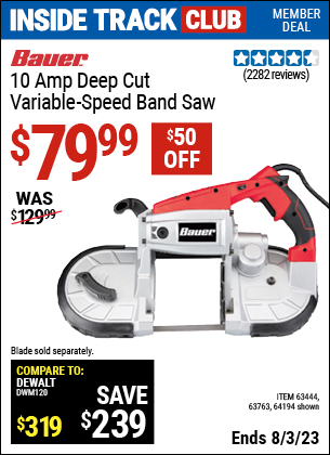 BAUER 10 Amp Deep Cut Variable Speed Band Saw Kit For $79.99 – Harbor ...