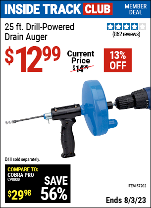 25 ft. Drain Cleaner With Drill Attachment for $12.99 – Harbor Freight  Coupons