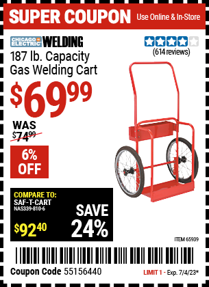 Buy the CHICAGO ELECTRIC Gas Welding Cart (Item 65939) for $69.99, valid through 7/4/2023.