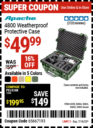 APACHE 4800 Weatherproof Protective Case for $49.99 – Harbor