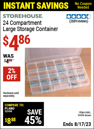 STOREHOUSE 24 Compartment Large Storage Container for $4.86 – Harbor  Freight Coupons
