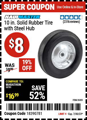 HAUL-MASTER 10 in. Solid Rubber Tire with Steel Hub for $8 – Harbor ...