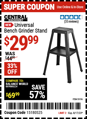 CENTRAL MACHINERY Universal Bench Grinder Stand for $29.99 – Harbor ...