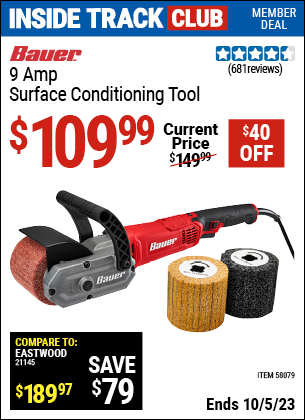 Inside Track Club members can buy the BAUER 9 Amp Surface Conditioning Tool (Item 58079) for $109.99, valid through 10/5/2023.
