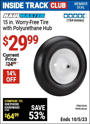 HAUL-MASTER 15 in. Worry Free Tire with Polyurethane Hub for $29.99 ...