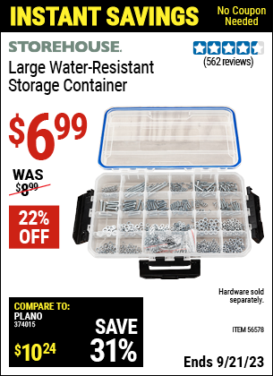 STOREHOUSE Large Organizer IP55 Rated for $6.99 – Harbor Freight Coupons