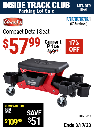Inside Track Club members can buy the GRANT'S Compact Detail Seat (Item 57317) for $57.99, valid through 8/17/2023.