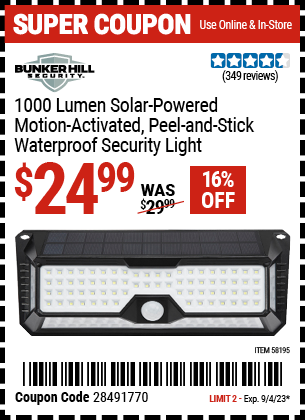 Harbor freight security on sale light coupon