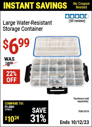 Buy the STOREHOUSE Large Organizer IP55 Rated (Item 56578) for $6.99, valid through 10/12/2023.