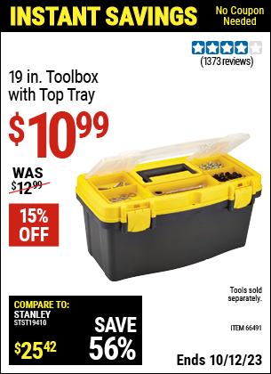 Buy the VOYAGER 19 In Toolbox with Top Tray (Item 66491) for $10.99, valid through 10/12/2023.
