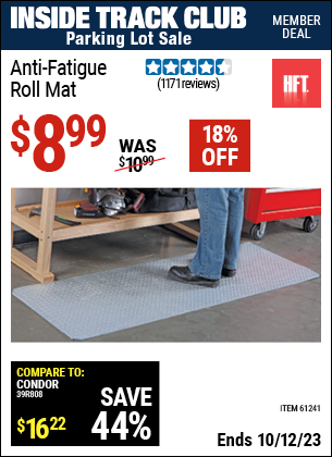 Inside Track Club members can buy the HFT Anti-Fatigue Roll Mat (Item 61241) for $8.99, valid through 10/12/2023.