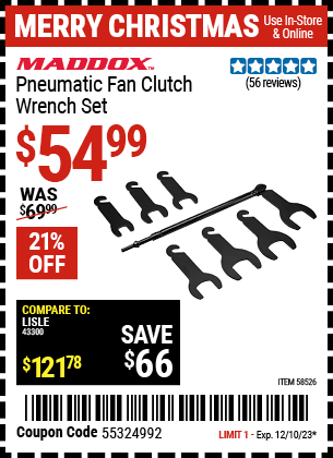 Buy the MADDOX Pneumatic Fan Clutch Wrench Set (Item 58526) for $54.99, valid through 12/10/23.