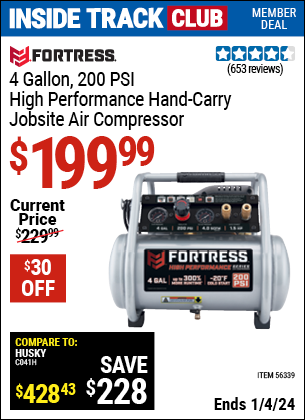 Fortress 4 gallon 200 psi high deals performance hand carry jobsite air compressor reviews