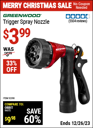 Buy the GREENWOOD Trigger Spray Nozzle (Item 92398) for $3.99, valid through 1/11/2024.