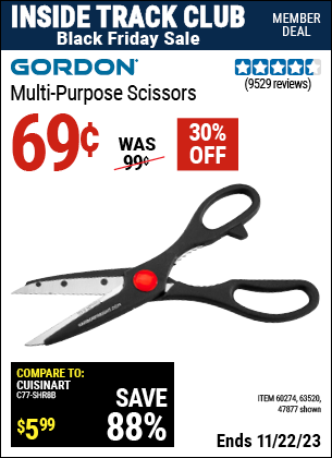 Inside Track Club members can buy the GORDON Multipurpose Scissors (Item 47877/60274/63520) for $0.69, valid through 11/22/2023.