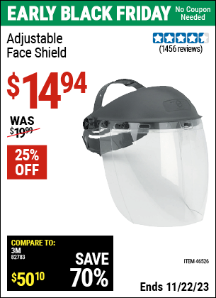 Buy the SAS SAFETY CORP Adjustable Face Shield (Item 46526) for $14.94, valid through 11/22/2023.