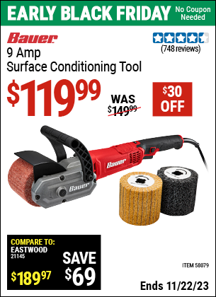 Buy the BAUER 9 Amp Surface Conditioning Tool (Item 58079) for $119.99, valid through 11/22/2023.