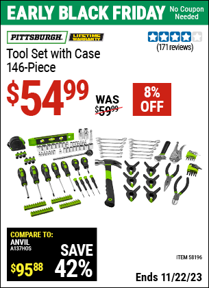 Buy the PITTSBURGH Tool Set With Case (Item 58196) for $54.99, valid through 11/22/2023.