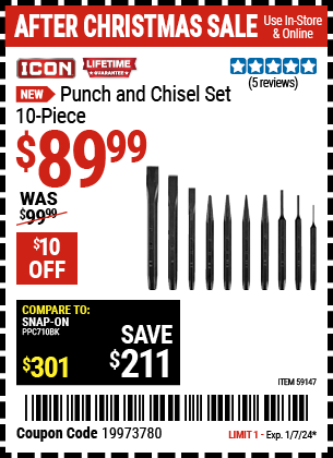 Buy the ICON Punch and Chisel Set, 10-Piece (Item 59147) for $89.99, valid through 1/7/24.