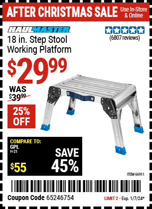 Buy the HAUL-MASTER 18 in. Working Platform Step Stool (Item 66911) for $29.99, valid through 1/7/24.
