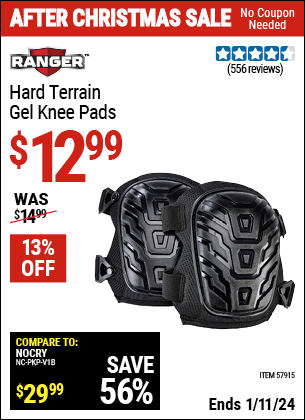 Buy the RANGER Hard Terrain Gel Knee Pads (Item 57915) for $12.99, valid through 1/11/2024.