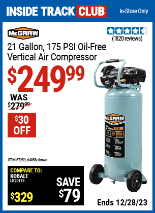 Mcgraw air deals compressor harbor freight