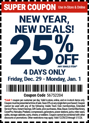 Buy the Save 25% Off Any Single Item, valid through 1/1/2024.