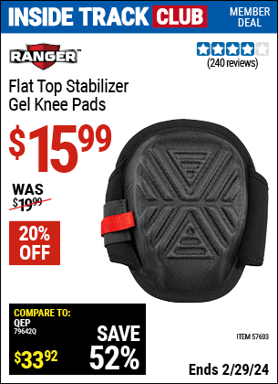 Inside Track Club members can buy the RANGER Stabilizer Gel Knee Pads (Item 57603) for $15.99, valid through 2/29/2024.