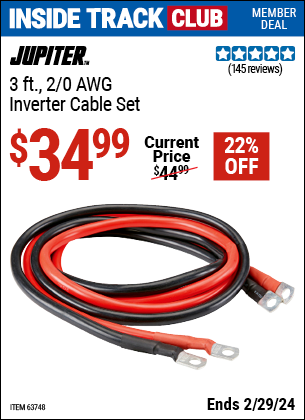 Inside Track Club members can buy the JUPITER 3 ft. Inverter Cable Set (Item 63748) for $34.99, valid through 2/29/2024.