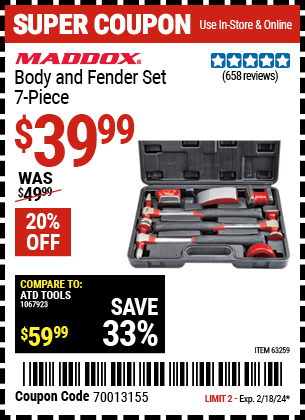 Buy the MADDOX Body And Fender Set 7 Pc. (Item 63259) for $39.99, valid through 2/18/2024.