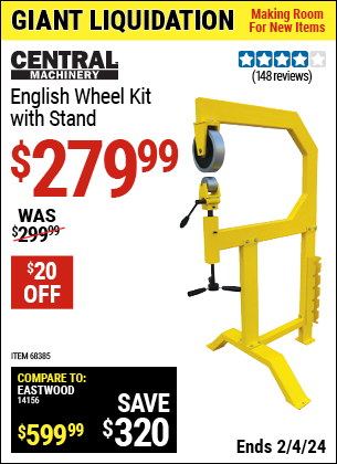 Buy the CENTRAL MACHINERY English Wheel Kit with Stand (Item 68385) for $279.99, valid through 2/4/2024.