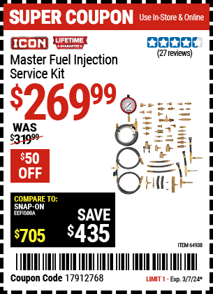 Buy the ICON Master Fuel Injection Service Kit (Item 64938) for $269.99, valid through 3/7/24.