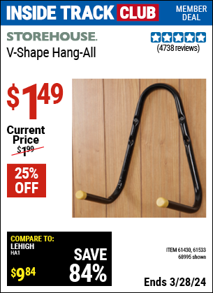 Inside Track Club members can buy the STOREHOUSE V-Shape Hang-All (Item 68995/61430/61533) for $1.49, valid through 3/28/2024.