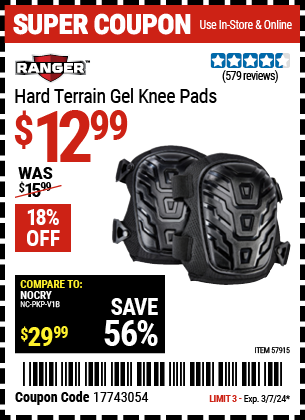 RANGER Hard Terrain Gel Knee Pads for $12.99 – Harbor Freight Coupons