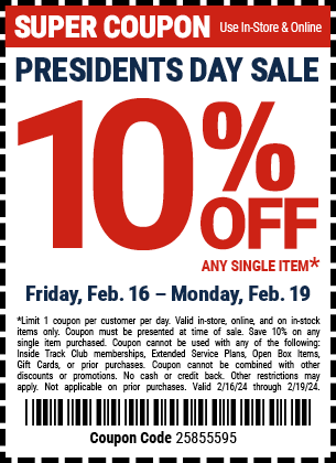 PRESIDENTS DAY SALE – Save 10% Off Any Single Item – Now Thru 2/19 – Harbor  Freight Coupons