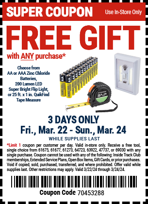 Buy the FREE GIFT with ANY Purchase!, valid through 3/24/2024.